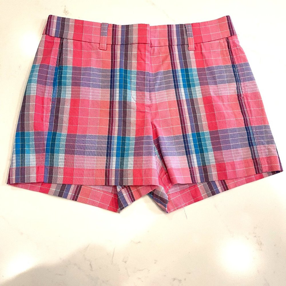 NWT J Crew : Mid Rise Chino Short in Yarn Dyed Ombre Plaid : Pink Blue Plaid : 2